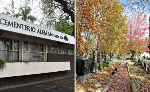 Frente e interior del Cementerio Alemán de Chacarita. Montaje de dos fotografías reales