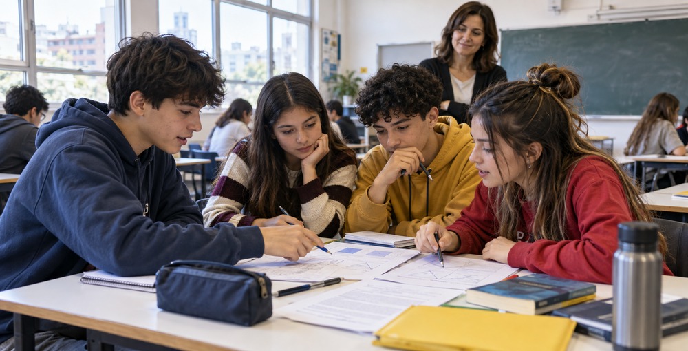 Estudiantes de escuelas técnicas porteñas trabajan en equipo durante los desafíos educativos de Matemática y Lengua y Literatura.
