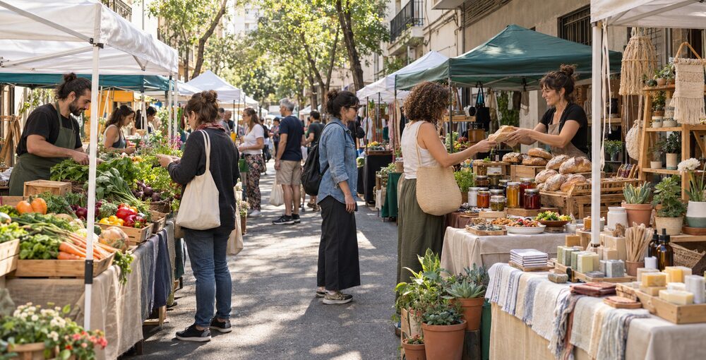 Feria Sabe la Tierra en Balvanera con alimentos naturales, productos artesanales, plantas, cosmética, textiles y propuestas sustentables.
