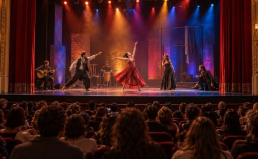Artistas de teatro, danza y música actúan ante el público durante una presentación escénica que representa el comienzo del FIBA 2026 en Buenos Aires.