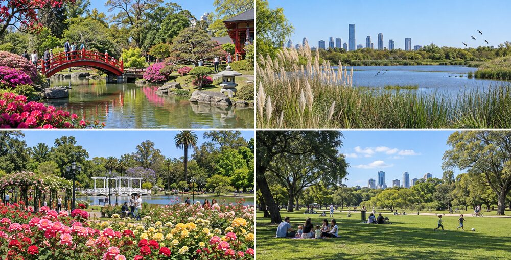 Jardín Japonés, Reserva Ecológica Costanera Sur, Rosedal de Palermo y Parque de la Ciudad durante la primavera en los espacios verdes porteños.