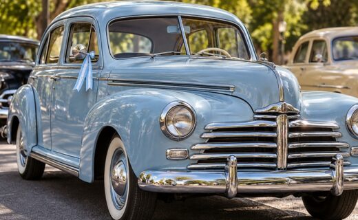 Autos antiguos con cintas celestes y blancas evocan la caravana anunciada por el 118.º aniversario de Villa Lugano.