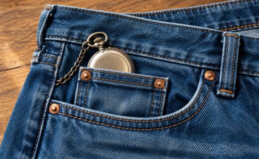 El pequeño bolsillo del jean con un reloj de bolsillo, el accesorio para el que fue diseñado originalmente en el siglo XIX.