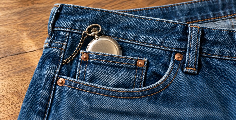 El pequeño bolsillo del jean con un reloj de bolsillo, el accesorio para el que fue diseñado originalmente en el siglo XIX.
