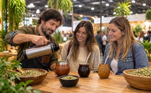 MATEAR vuelve a La Rural con degustaciones y actividades sobre cultura matera; ilustración de una preparación de mate ante visitantes.