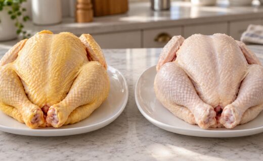 Pollo con piel amarilla o blanca: diferencias de pigmentación y claves para elegir, conservar y cocinar el producto de forma segura.