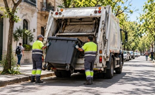 Recolección de residuos en una escena urbana porteña, servicio que funcionará habitualmente durante el feriado del lunes 12 de octubre en CABA.